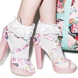Iron Fist Pastel Pink Heels with White Lace
